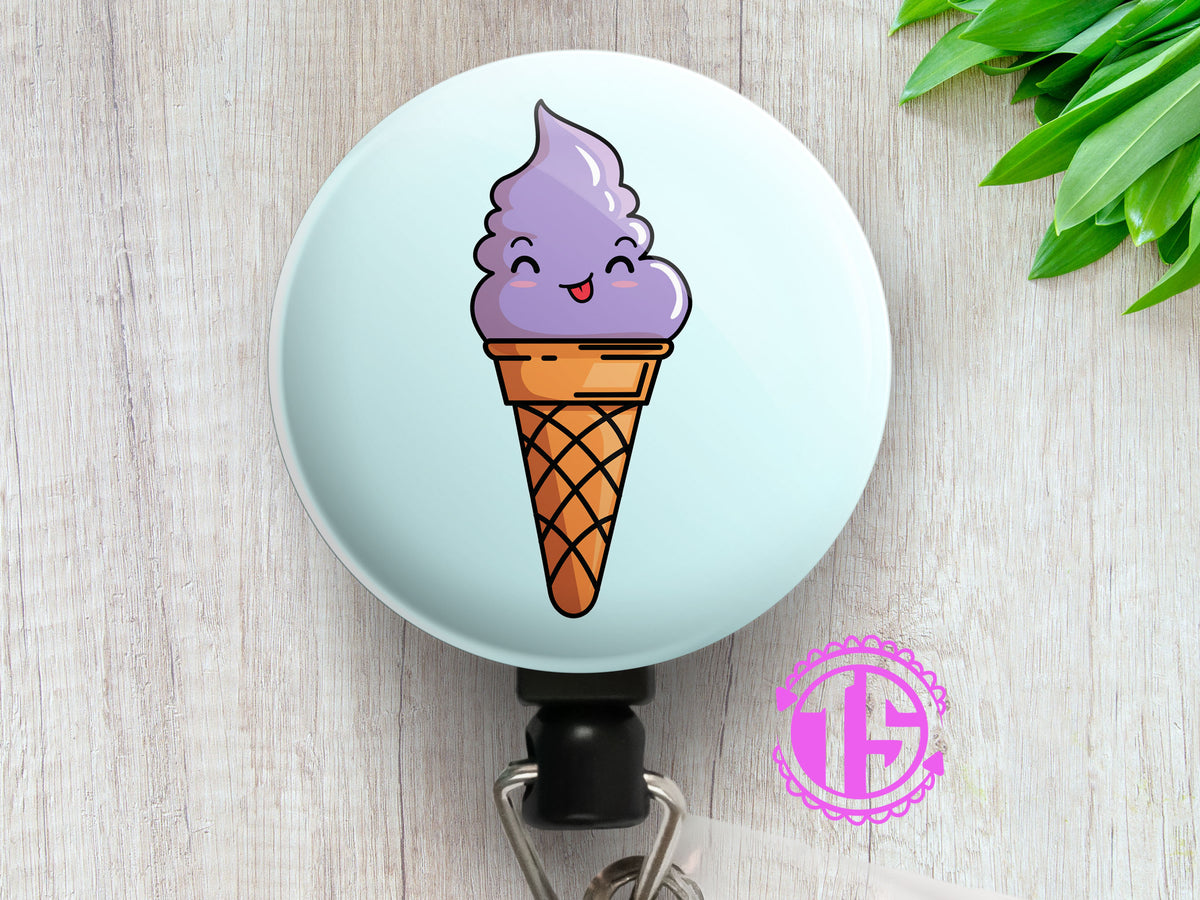 Watercolor Ice Cream Retractable ID Badge Reel • Ice Cream Cone Badge  Holder • Swapfinity