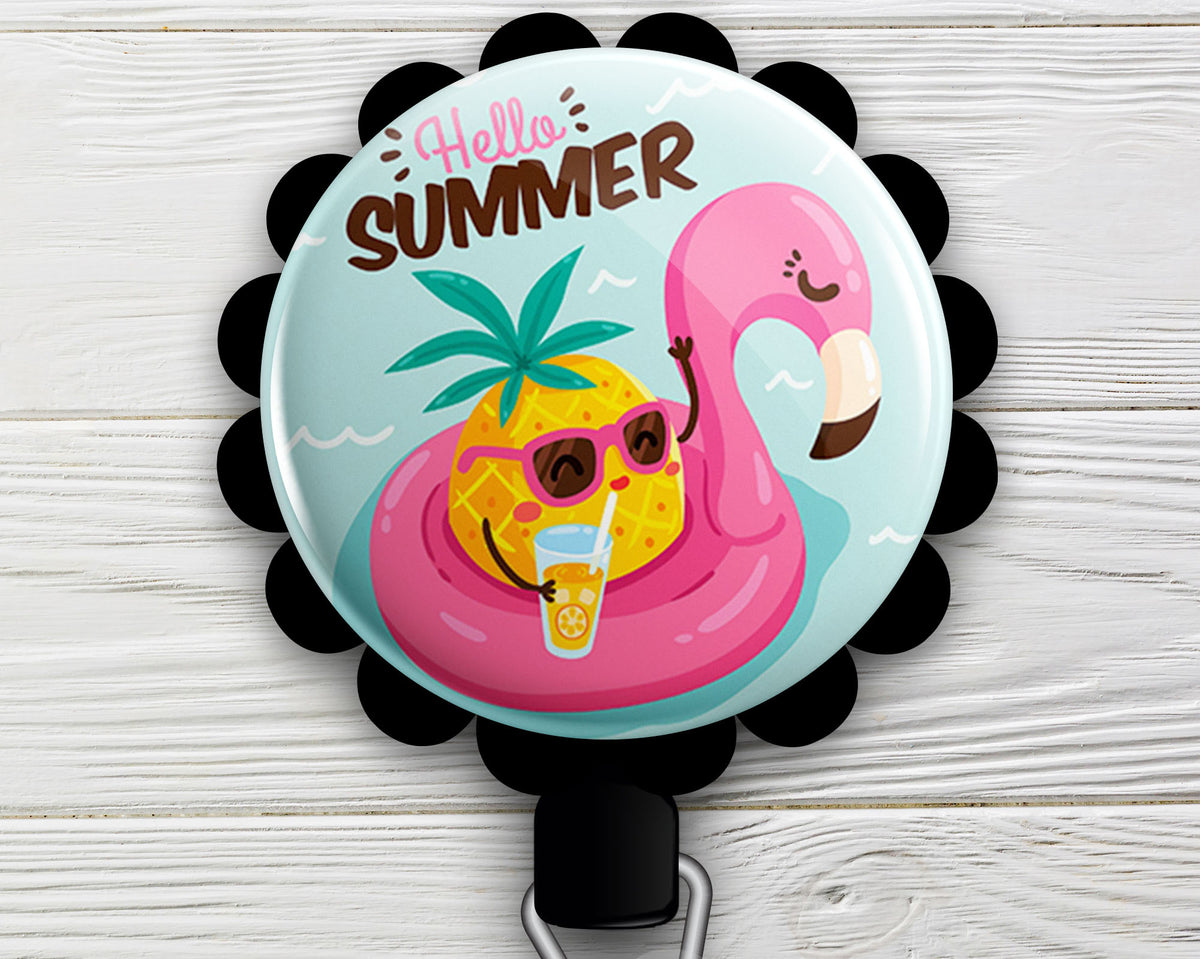 Hello Summer Pineapple • Summer Cute Retractable ID Badge Reel