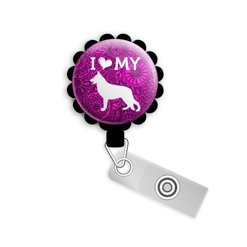 I Heart My Golden Retriever Retractable ID Badge Reel • Golden Retriever Lover ID Badge Holder • Swapfinity