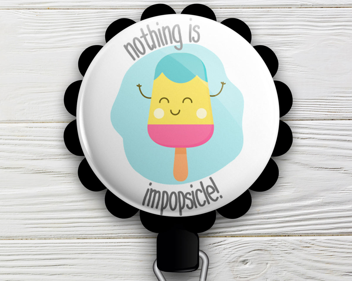 Impopsicle • Funny Summer Pun Popsicle Retractable ID Badge Reel • Summer Badge Holder • Swapfinity