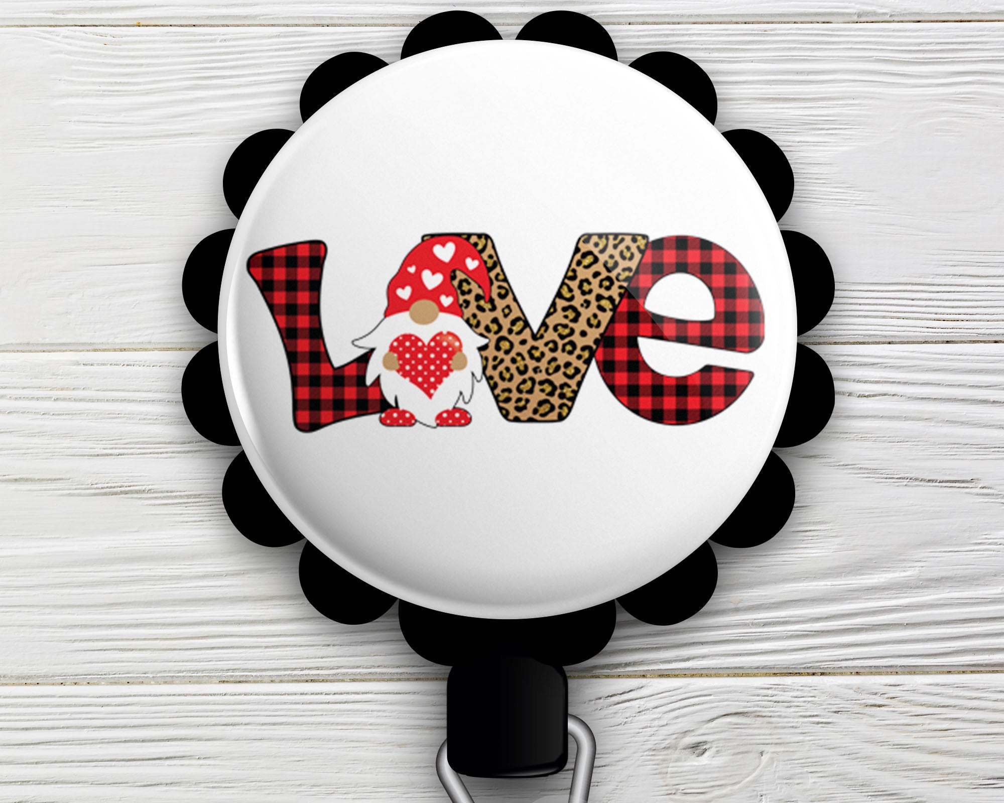 Gnome Valentine's Day Badge Holder, Retractable ID Badge Reel