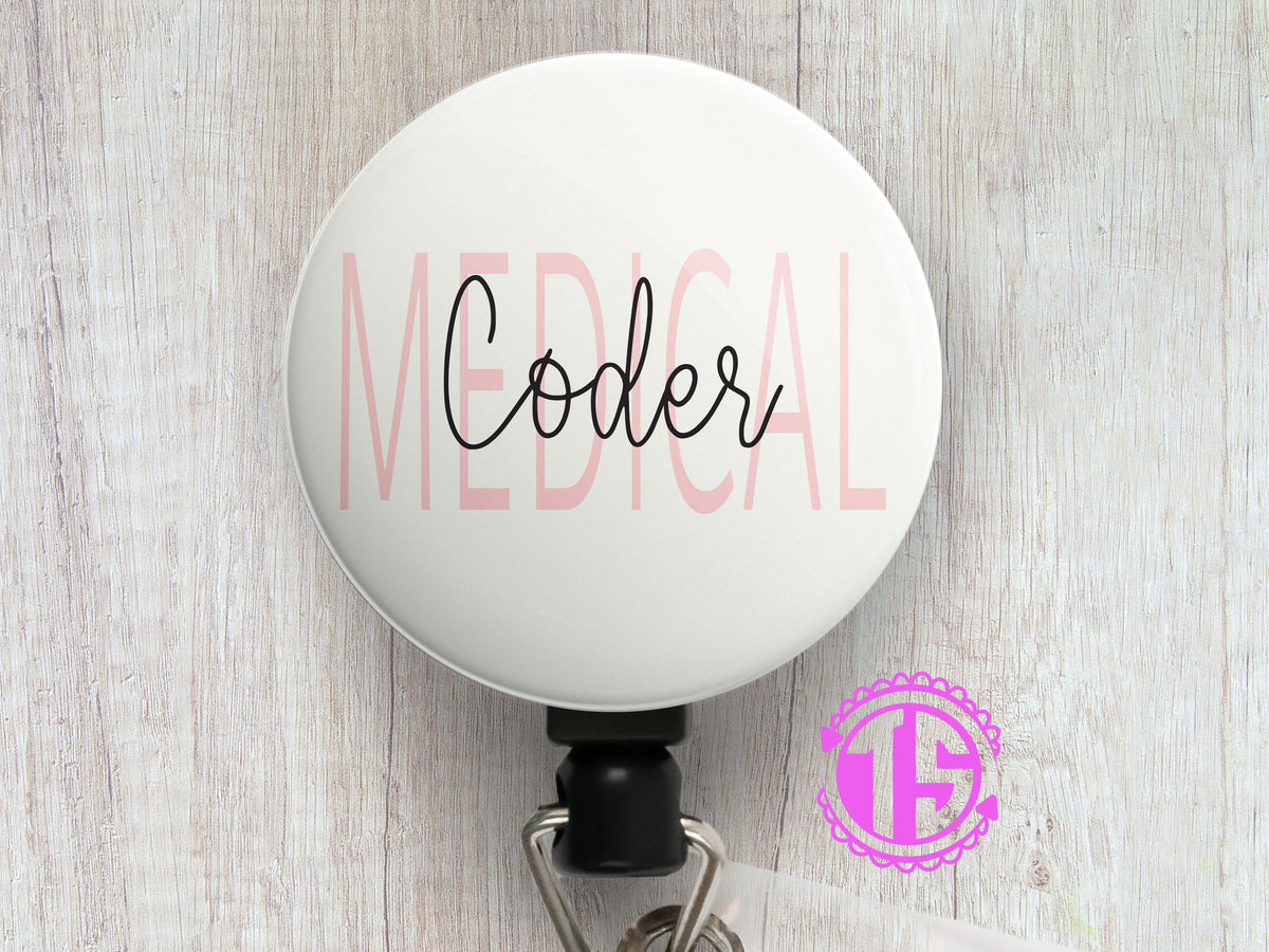 Personalized Retractable ID Badge Reels  Swappable Designs Tagged Medical  Coder Badge Reel - Topperswap