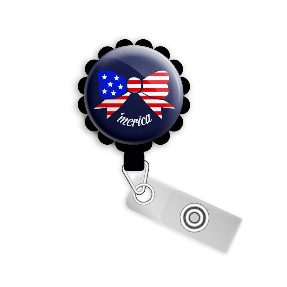 Merica Retractable ID Badge Reel • Patriotic Veteran's Day, Memorial Day ID Badge Holder • Swapfinity