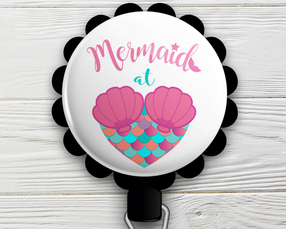 Mermaid At Heart • Retractable ID Badge Reel • Personalized Badge Holder •  Swapfinity Retractable ID Badge Reel