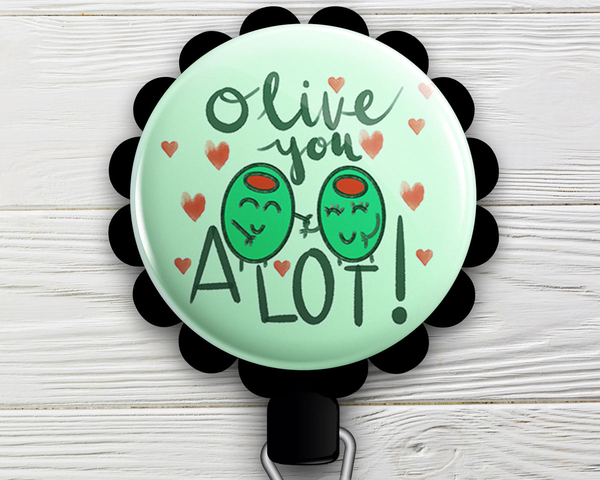 Olive You • Valentine's Day Swappable Retractable ID Badge Reel • Funny Pun Gift Badge Holder • Swapfinity
