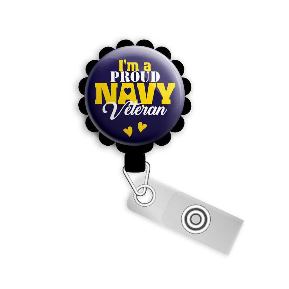 Proud Navy Veteran Retractable ID Badge Reel • Proud Navy Veteran Gift • Navy Veteran ID Badge Holder • Swapfinity -  - Topperswap