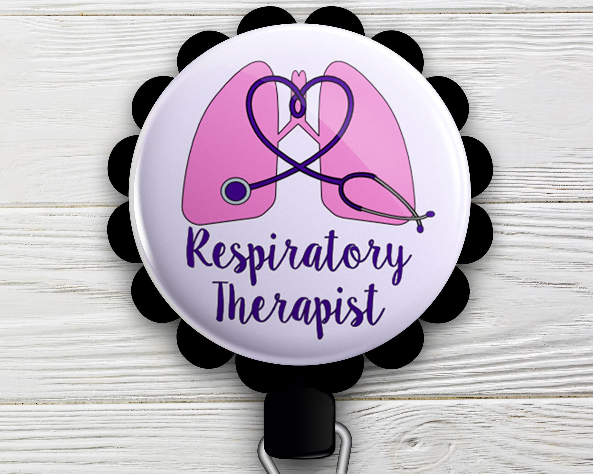 Respiratory Therapist Retractable ID Badge Reel • CRT, RRT • Gift Respiratory Therapist • Swapfinity - Alligator Clip / Black - Topperswap