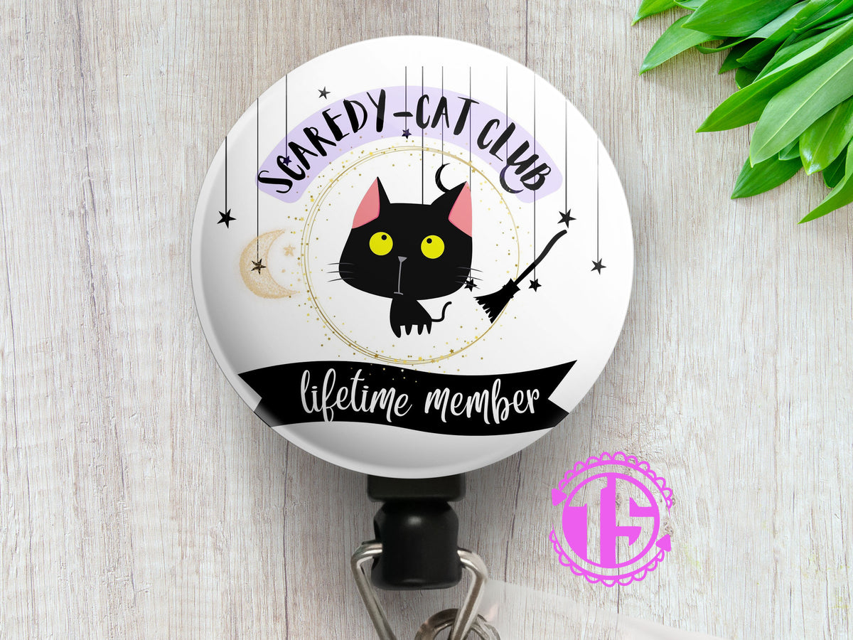 Scaredy Cat Retractable ID Badge Reel • Halloween Funny Badge