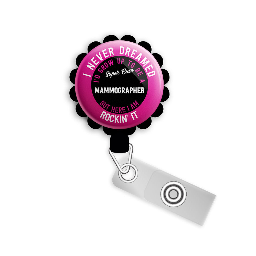 Personalized Retractable ID Badge Reels  Swappable Designs Tagged  Mammography Gift • Mammo Tech - Topperswap