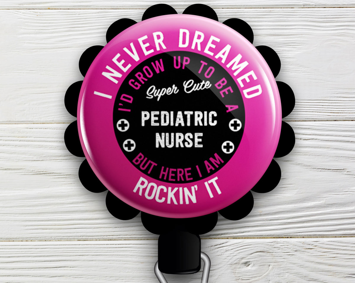 Personalized Retractable ID Badge Reels  Swappable Designs Tagged Pediatric  Nurse Gift - Topperswap