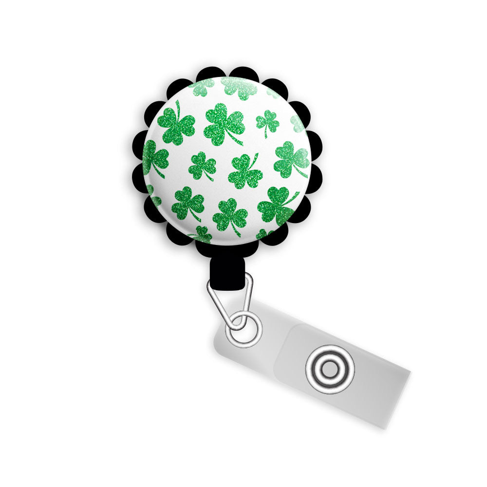 Green Shamrock Badge Holders - Shamrock Badge Reels - Retractable