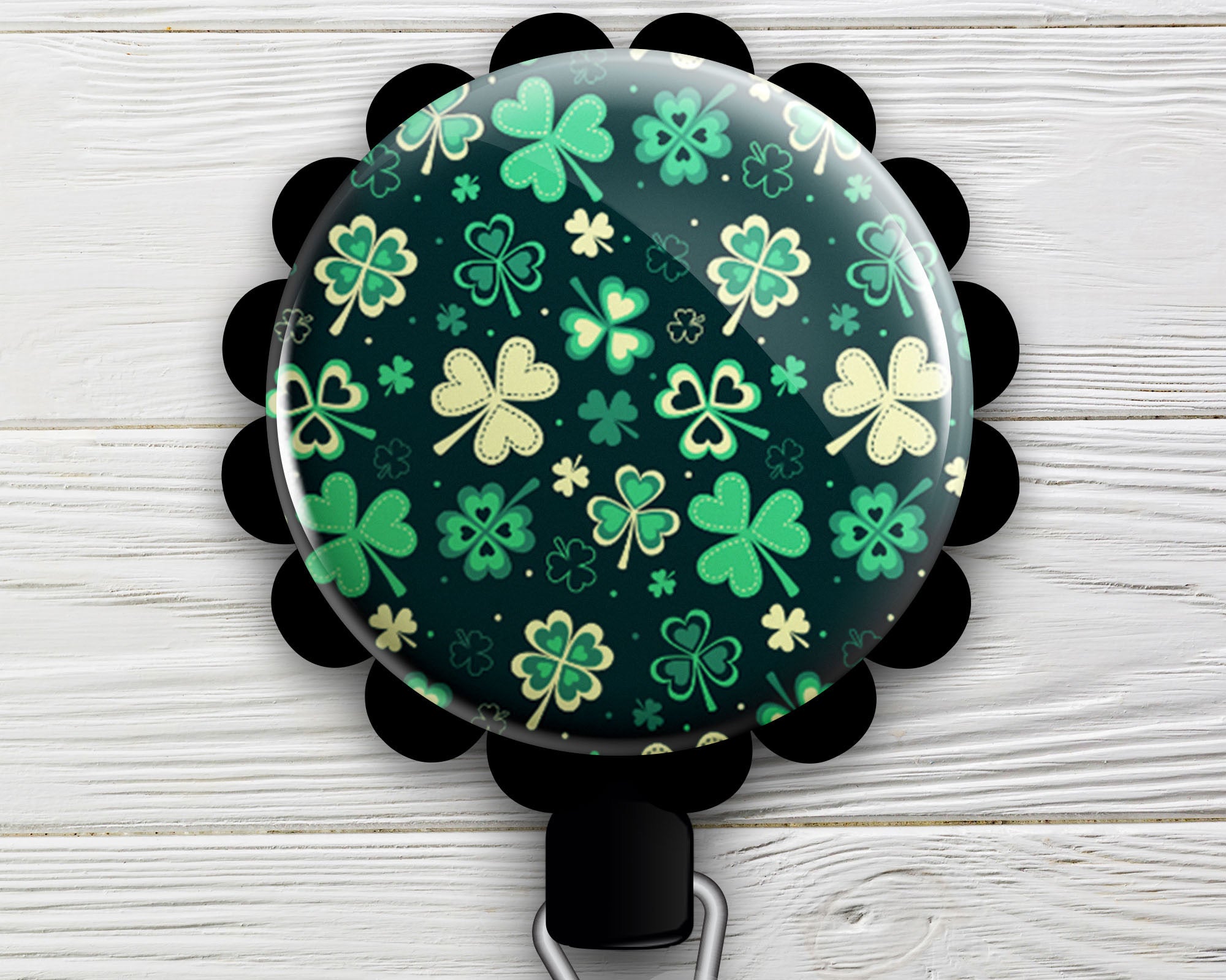 Showering Shamrocks Retractable ID Badge Reel • St. Patrick's Day Clover ID Badge Holder • Swapfinity - - Topperswap