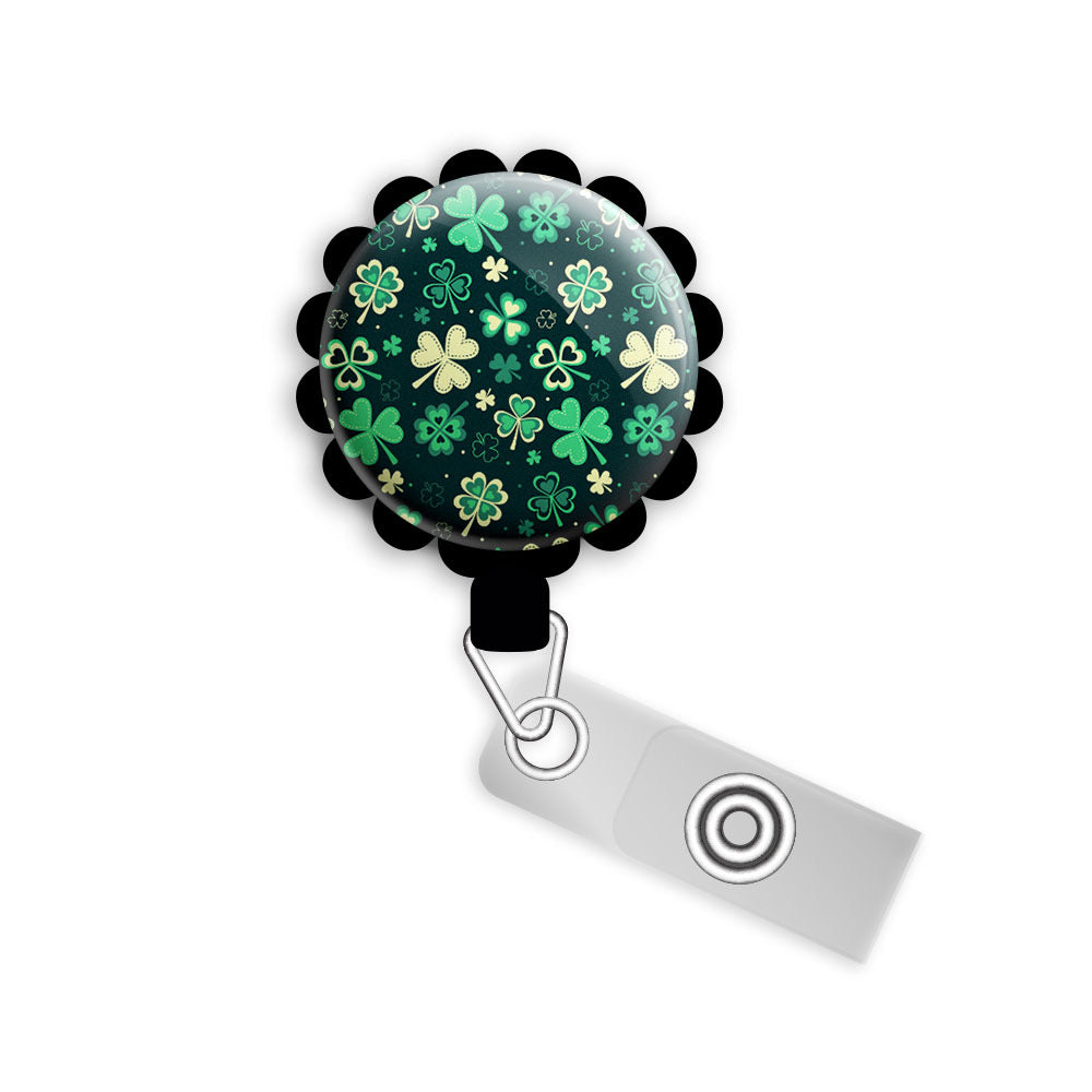 Showering Shamrocks Retractable ID Badge Reel • St. Patrick's Day Clover ID Badge Holder • Swapfinity -  - Topperswap