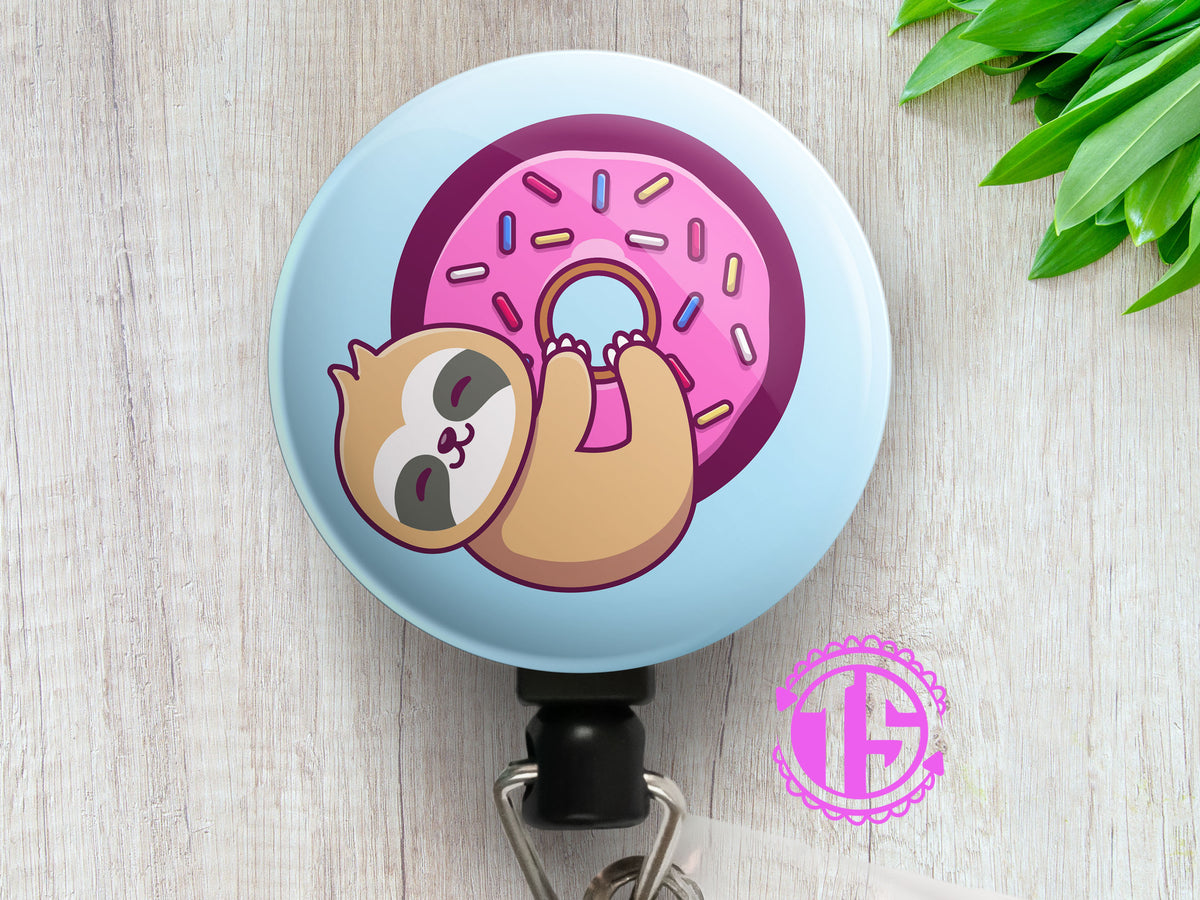 Sloth Donut Retractable ID Badge Reel • Animal Pediatric Nurse
