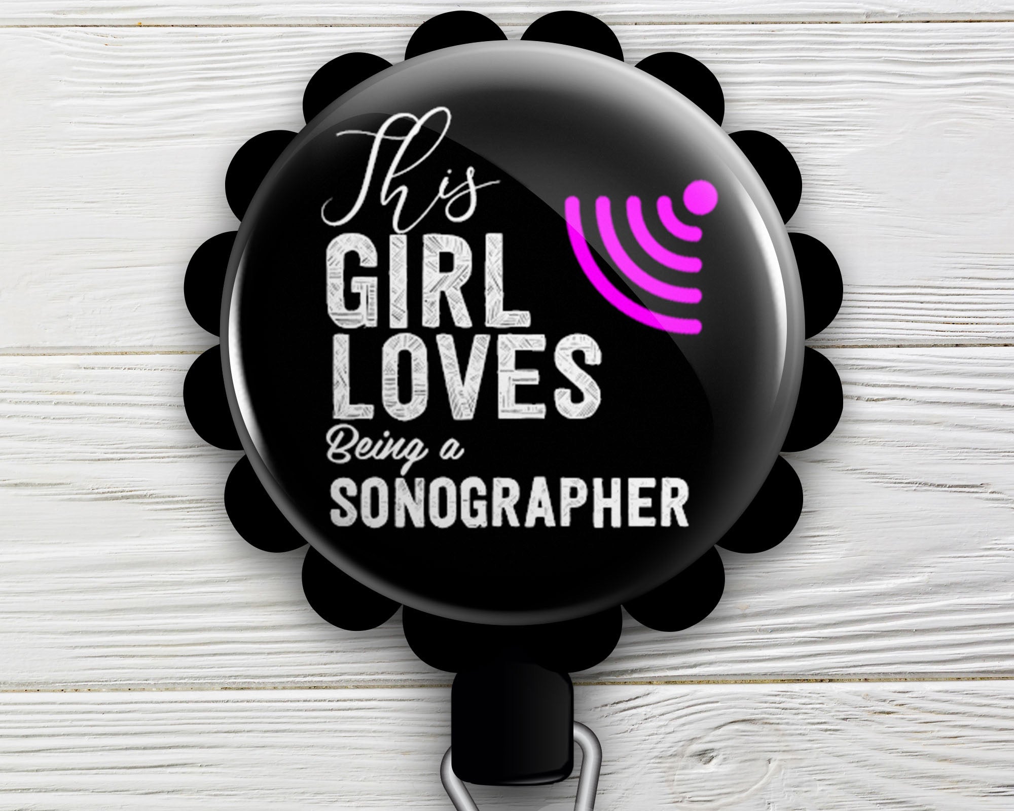 This Girl Loves Being a Sonographer Retractable ID Badge Reel • Gift for Sonographer • Ultrasound Tech Gift • RDMS Gifts • Swapfinity - Alligator Clip / Black - Topperswap