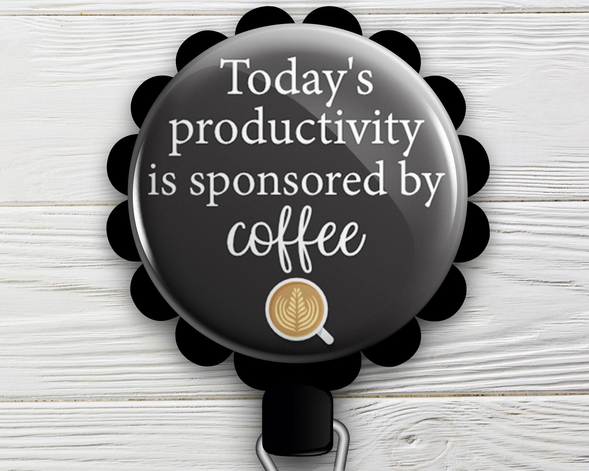 Today's Productivity Sponsored By Coffee Retractable ID Badge Reel • Funny, Humor, Coffee, Caffeine Gift • Swapfinity - Alligator Clip / Black - Topperswap