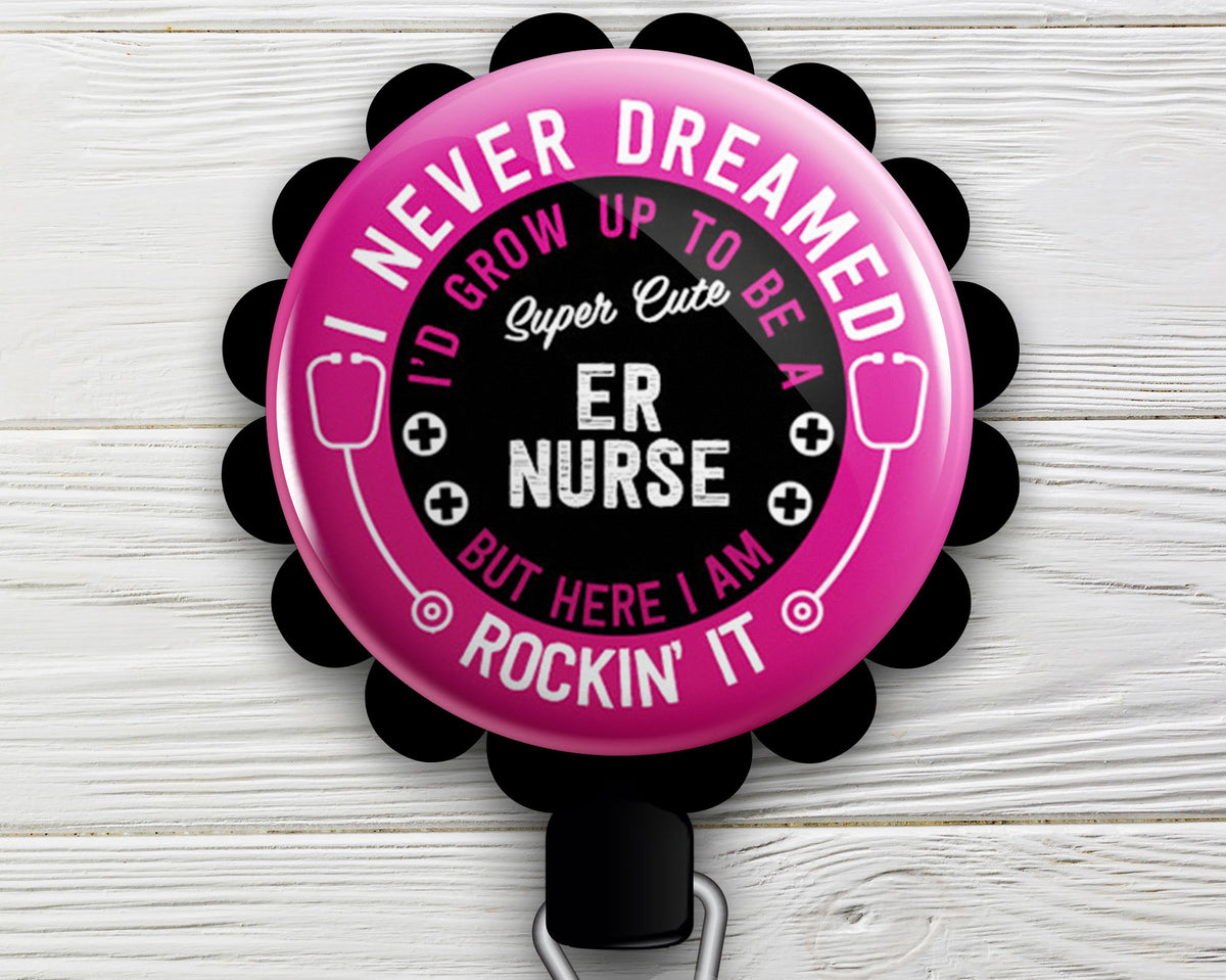Super Cute ER Nurse Retractable ID Badge Reel • Emergency Trauma Nurse Gift • ID Badge Holder • Swapfinity