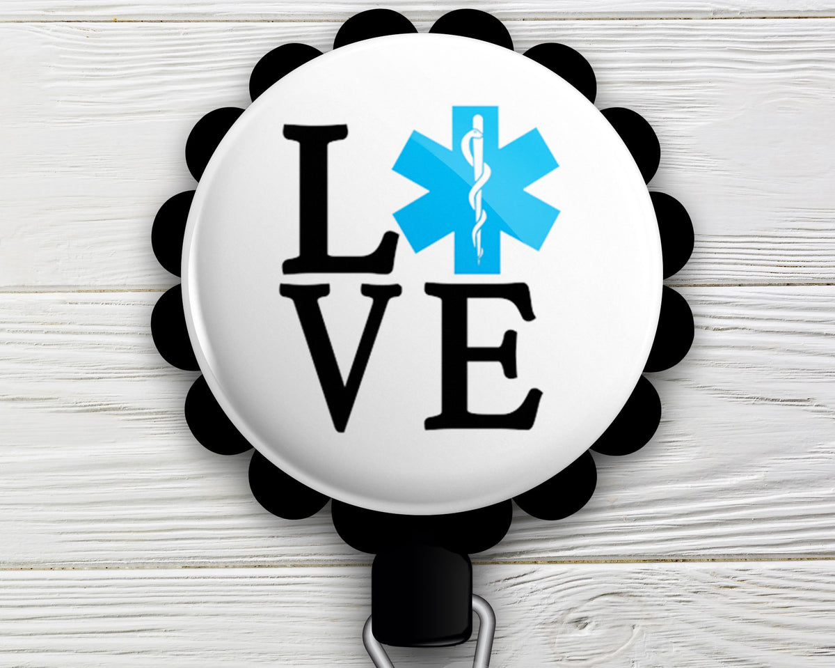 Star of Life Love Retractable ID Badge Reel • EMS Gift, EMT, Paramedic, Emergency First Responder ID Badge Holder • Swapfinity