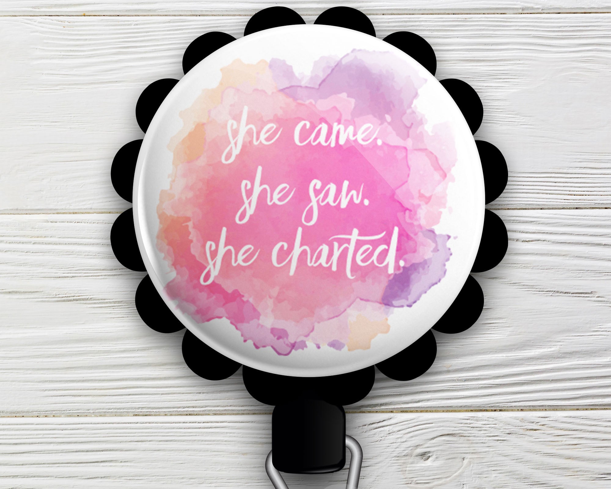 She Came. She Saw. She Charted. Retractable ID Badge Reel Nurse Gift, Occupational therapist, Medical Transcriber, Respiratory therapist, RT - Alligator Clip / Black - Topperswap