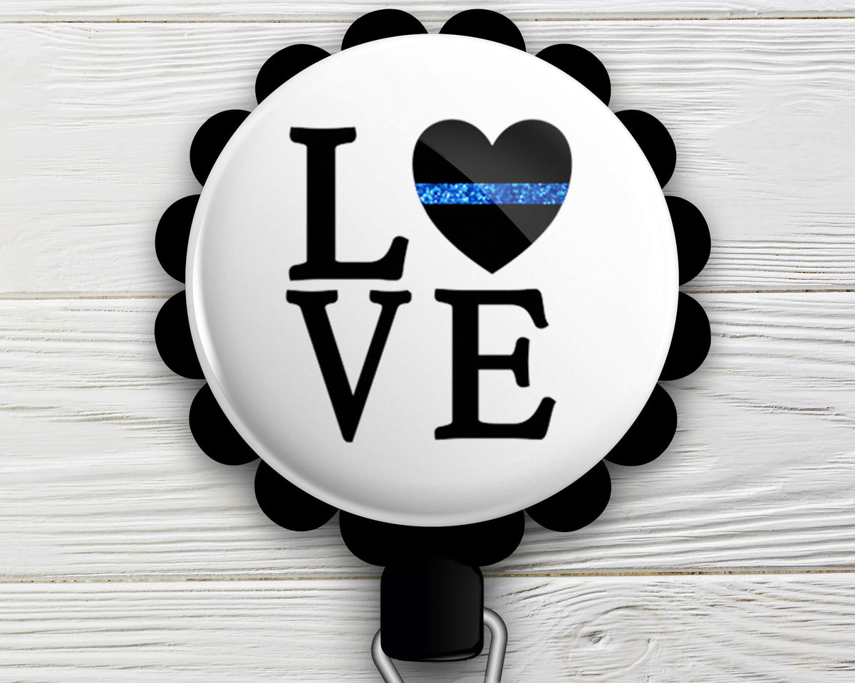 Thin Blue Line Love Emblem ID Badge Reel • Police, Law Enforcement Gift • ID Badge Holder • Swapfinity