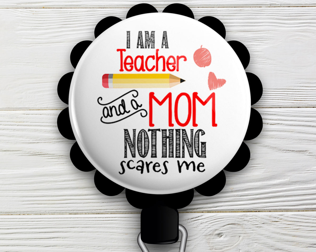 Personalized Retractable ID Badge Reels  Swappable Designs Tagged Teacher  and Mom Gift - Topperswap