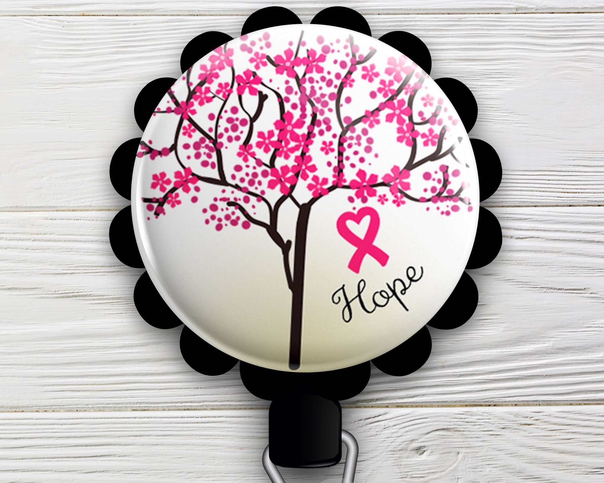 Circle Of Support Pink Ribbon Retractable ID Badge Reel • Breast