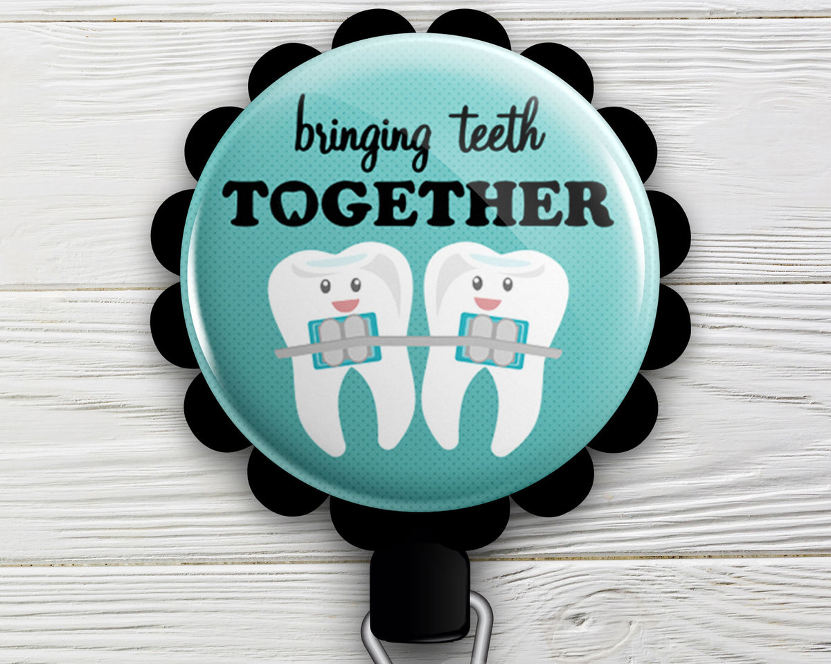 Bringing Teeth Together Retractable ID Badge Reel • Orthodontist Gift • Custom ID Badge Holder
