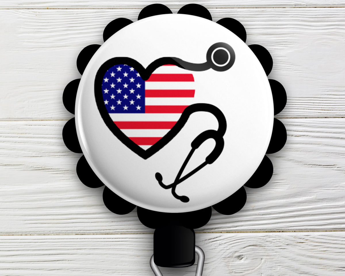 Patriotic Merica Badge Reel America USA Name Badge Reel Memorial