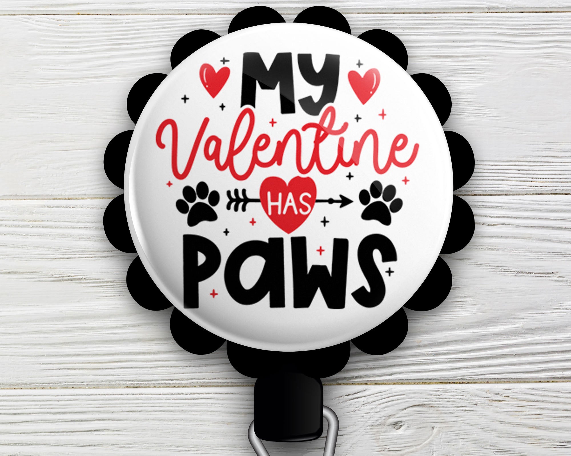Valentine Paws Retractable ID Badge Reel • Valentine's Day Dog, Cat ID Badge Holder • Swapfinity - - Topperswap