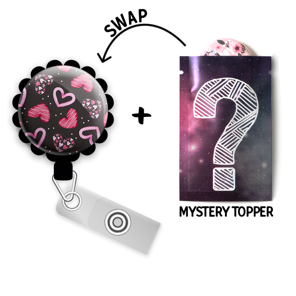 Floating Hearts Retractable ID Badge Reel • Valentine's Day Candy ID Badge Holder • Swapfinity - - Topperswap