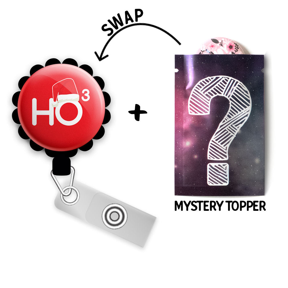Cute Ho Ho Ho Retractable ID Badge Reel • Christmas, Nursing Student Gift • Swapfinity - Gator+Mystery Topper / Black - Topperswap