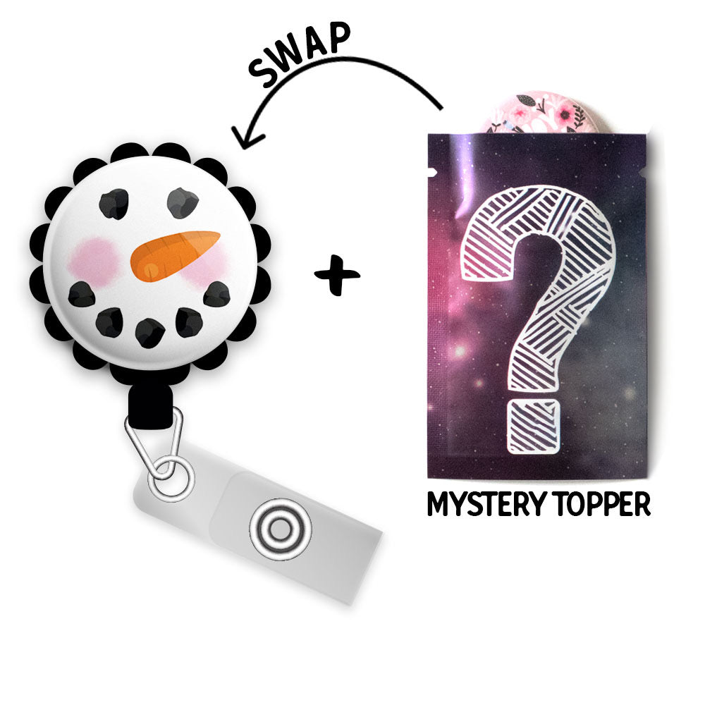 Shivers the Snowman Retractable ID Badge Reel • Christmas Badge Reel • Swapfinity - Gator+Mystery Topper / Black - Topperswap