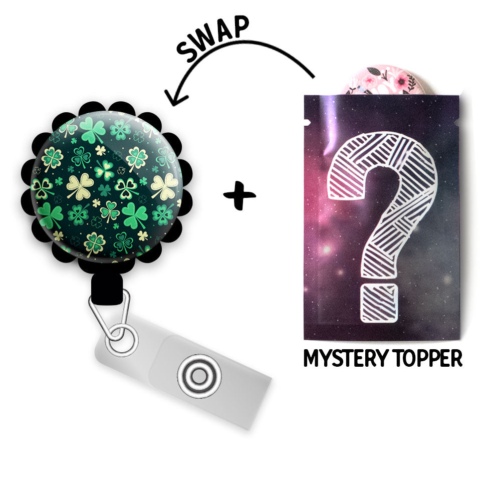 Showering Shamrocks Retractable ID Badge Reel • St. Patrick's Day Clover ID Badge Holder • Swapfinity - - Topperswap