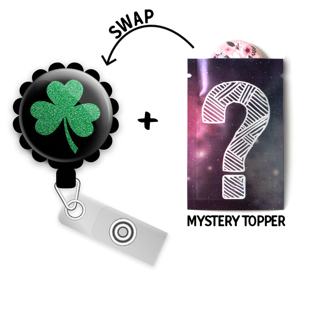 Sparkling Shamrock Retractable ID Badge Reel • St. Patrick's Day Clover ID Badge Holder • Swapfinity - - Topperswap