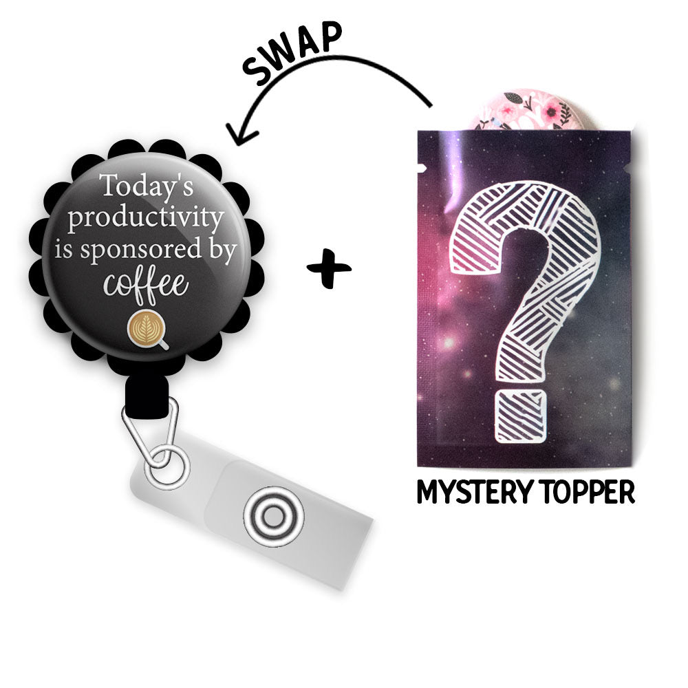 Today's Productivity Sponsored By Coffee Retractable ID Badge Reel • Funny, Humor, Coffee, Caffeine Gift • Swapfinity - - Topperswap