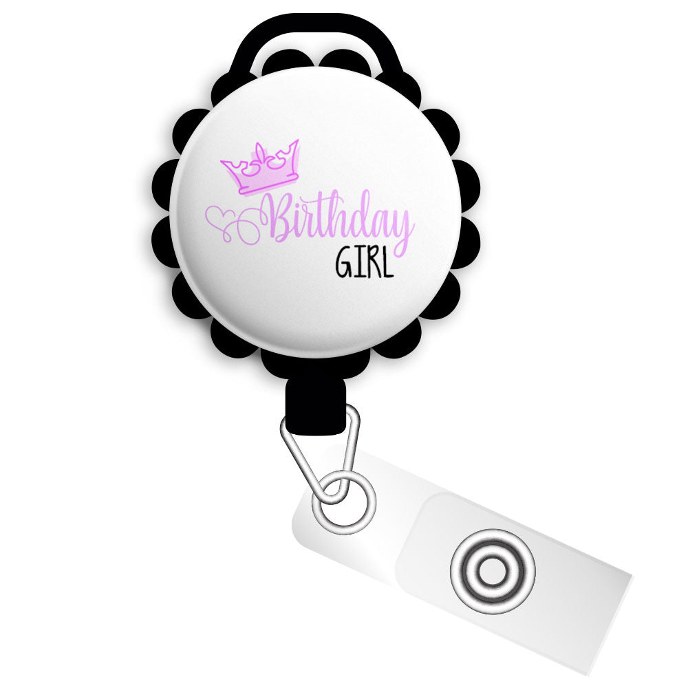 Birthday Girl • Gift Retractable ID Badge Reel • Personalized Badge Holder • Swapfinity Retractable ID Badge Reel - Slide Clip / Black - Topperswap
