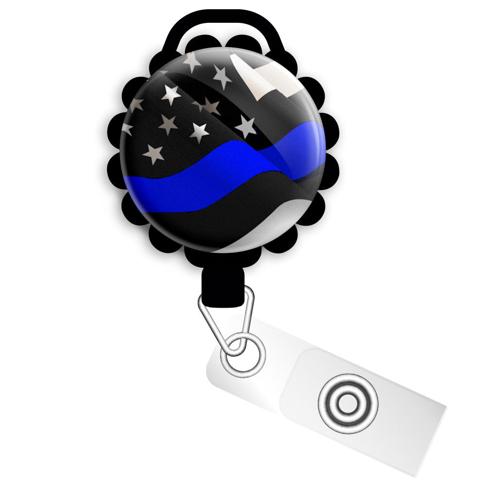 Beautiful Thin Blue Line Flag Retractable ID Badge Reel • Law Enforcem -  Topperswap