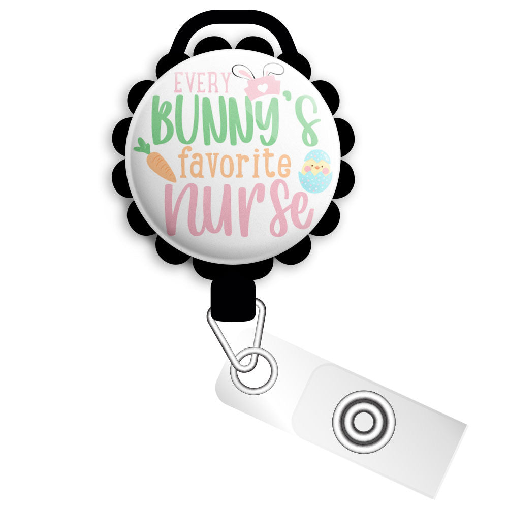 Bunny's Fave Nurse Retractable ID Badge Reel • Easter Bunny Carrot Spr -  Topperswap