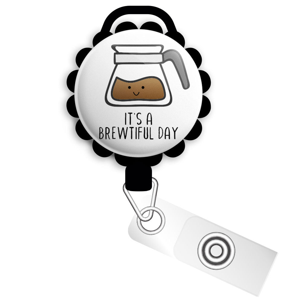Brewtiful Day • Coffee Pun Personalized Retractable ID Badge Reel • Co -  Topperswap
