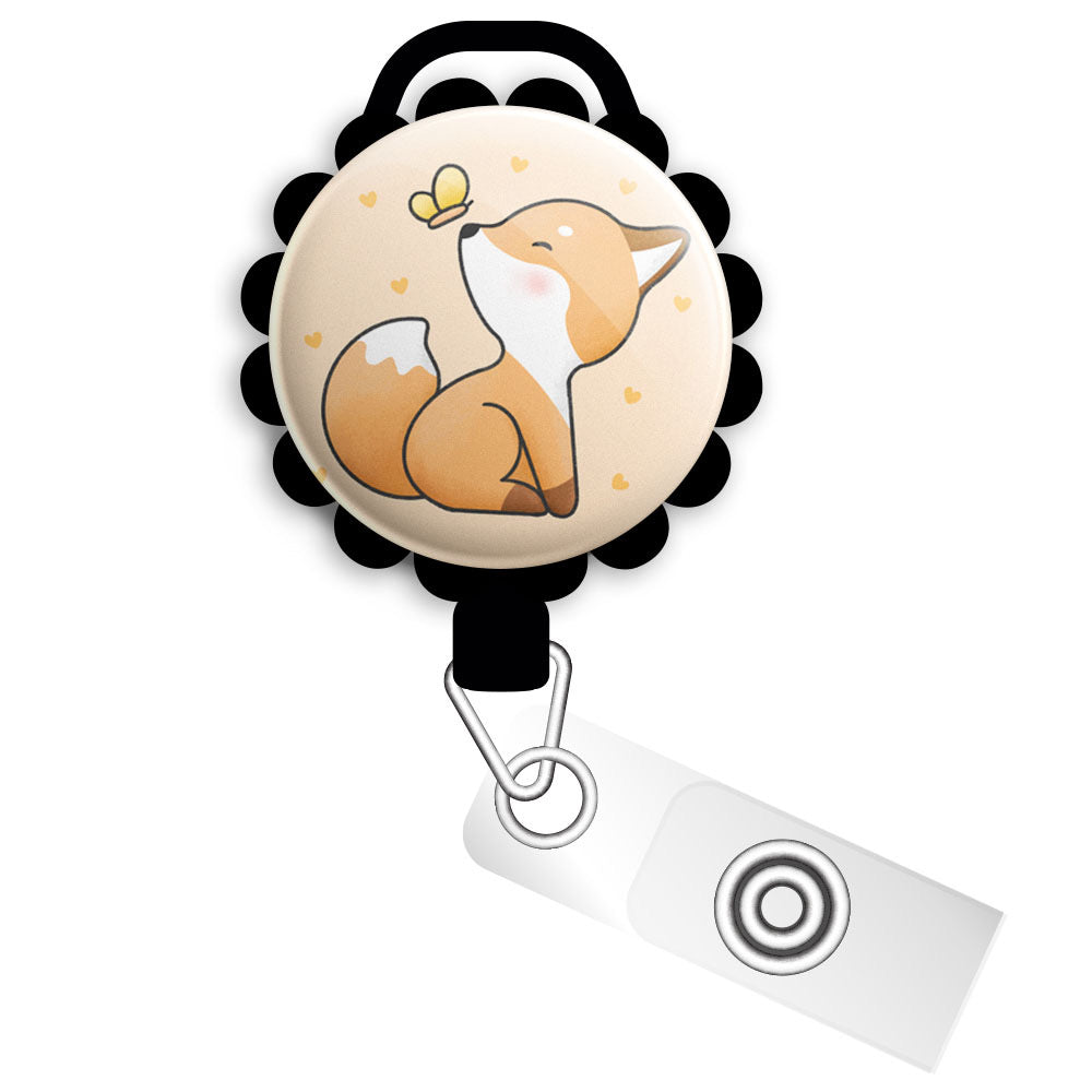 Floral Fox Retractable ID Badge Reel • Spring Season Badge Holder • Swapfinity