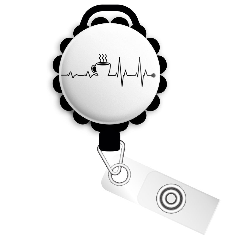 Coffee EKG Retractable ID Badge Reel • Funny Nurse, RN, CNA, MD
