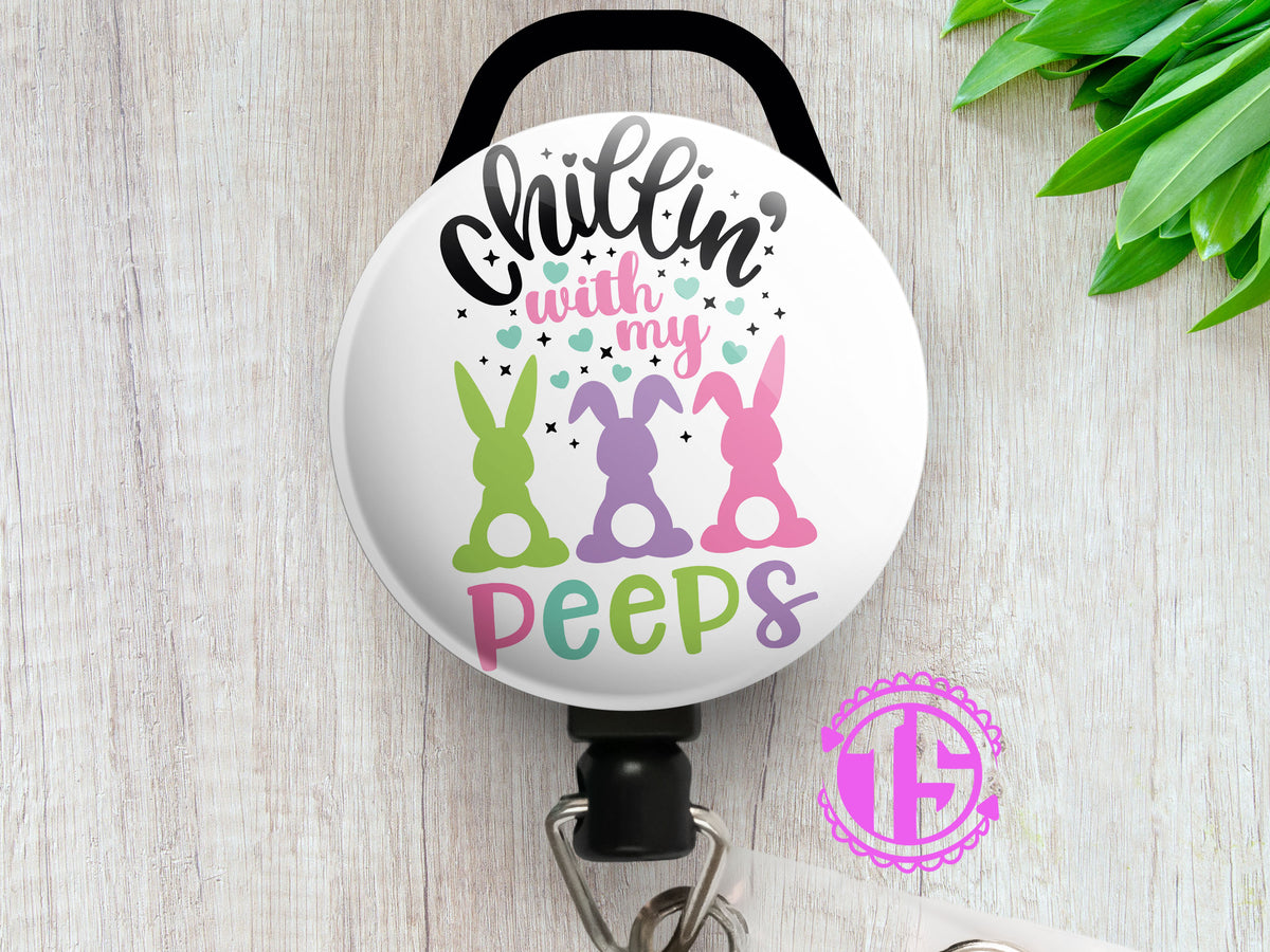 Chillin with My Peeps Easter ID Badge Reel • Easter Badge Holder • Swapfinity Slide Clip / Black
