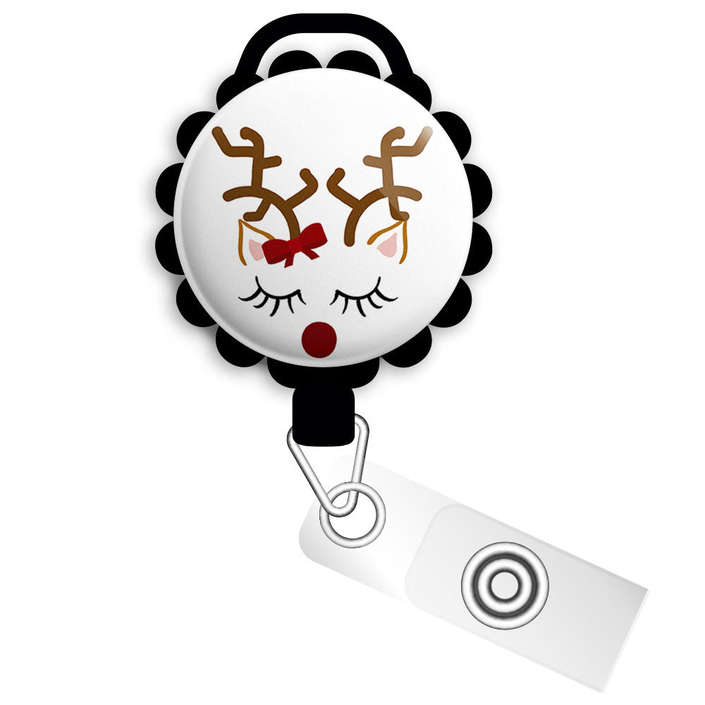 Cute Reindeer • Christmas Gift Holiday Swappable Retractable ID Badge Reel • Custom Badge Holder • Swapfinity - Slide Clip / Black - Topperswap