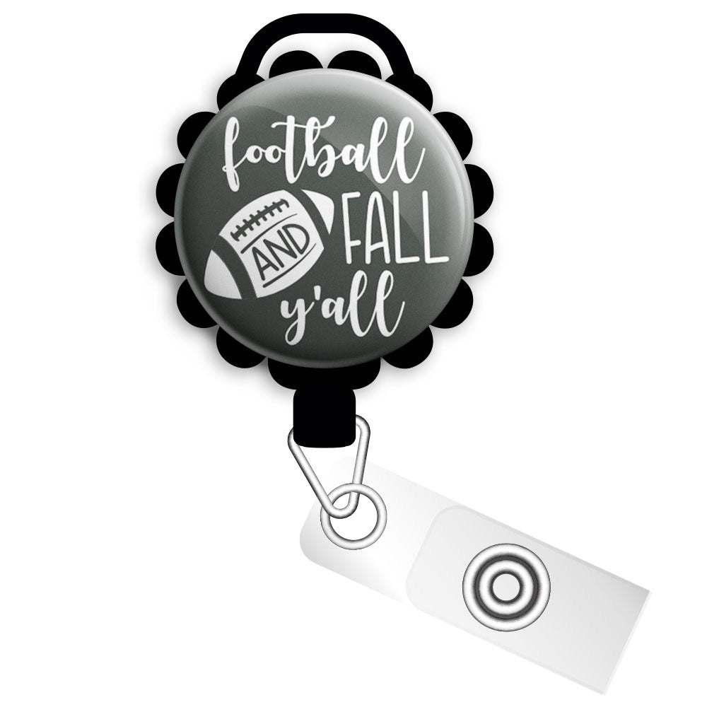 TIS The Season - Pumpkin Spice, Football, Fall Retractable ID Badge Reel • Fall Pumpkin Spice Latte Football Badge Holder • Swapfinity Slide Clip /