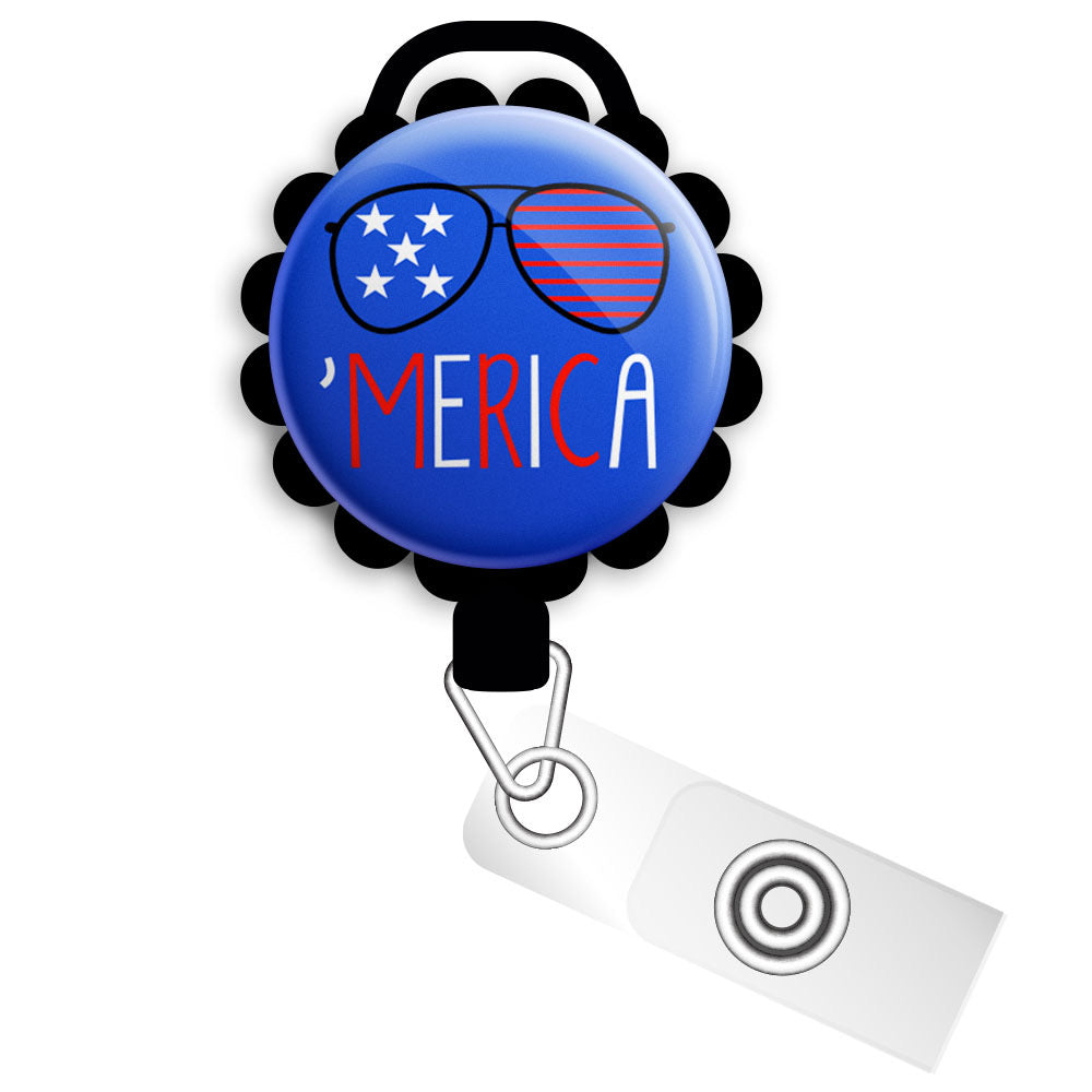 MERICA Shades Retractable ID Badge Reel • Patriotic 4th of July