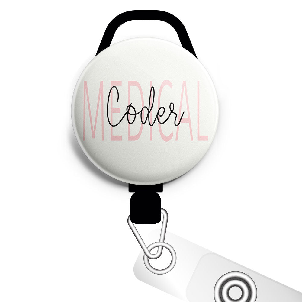 Medical Coder Retractable ID Badge Reel • Medical Coder Reflection Gift Badge Holder • Swapfinity Slide Clip / Black