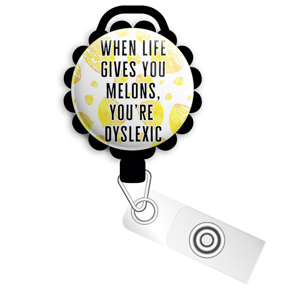 Melons Dyslexic Retractable ID Badge Reel • Funny Lemon Dyslexic
