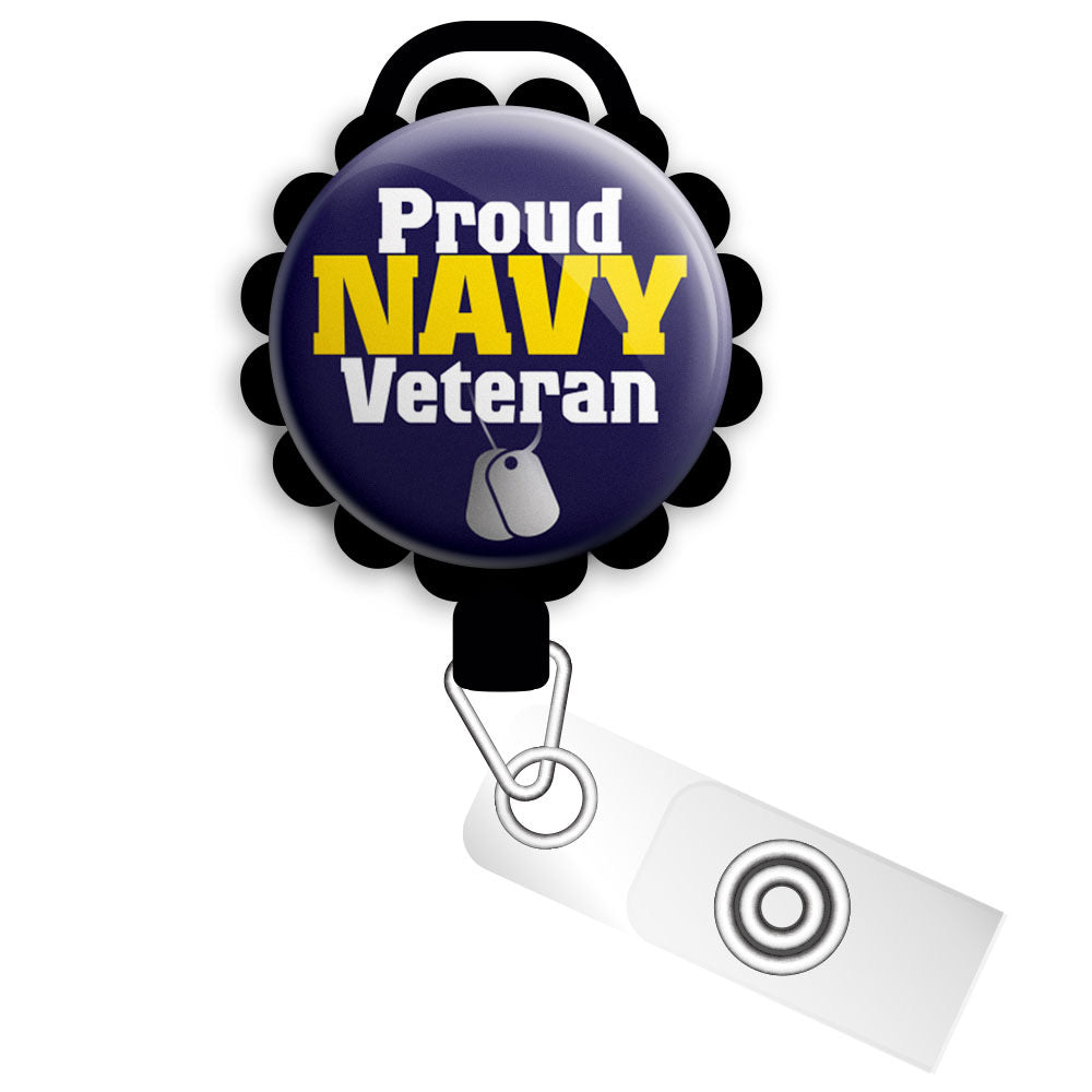 Navy Veteran Retractable ID Badge Reel • Proud Navy Veteran Gift