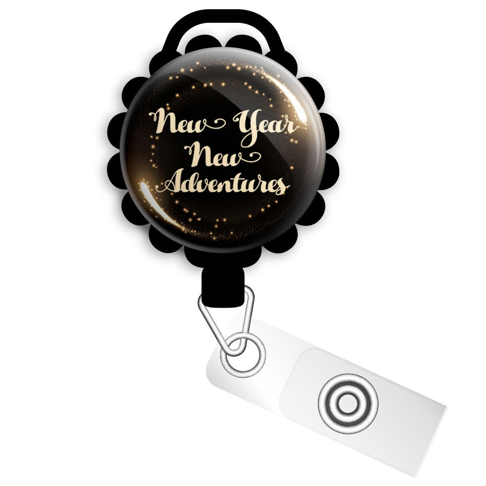 Personalized Retractable ID Badge Reels  Swappable Designs Tagged New  Year's Badge Reel - Topperswap
