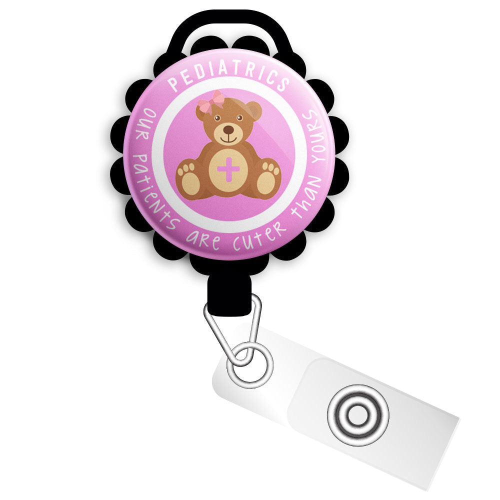 Pediatric Pink Teddy Bear Retractable ID Badge Reel • Pediatrician